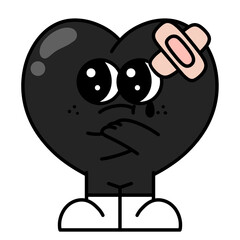 black heart  broken crying groovy retro vintage Happy valentine's day doodle y2k hippie mascot cute cartoon