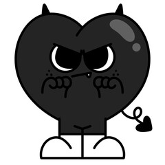 black heart monster devil groovy retro vintage Happy valentine's day doodle y2k hippie mascot cute cartoon
