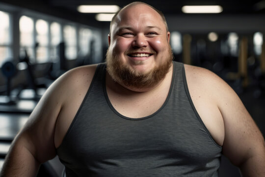 portrait of a fat man in the gym. An overweight man is doing a fitness workout. swings for weight loss