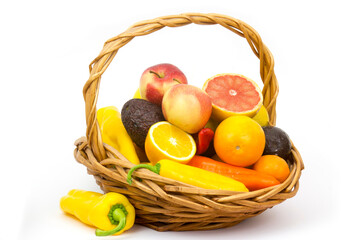 fresh fruits and vegetables in a basket