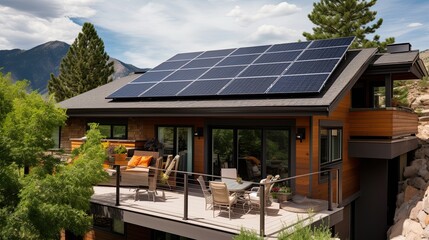 Solar panels on the roof of a house. Photovoltaic panels on the roof. Green energy and energy saving.