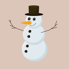 Snowman. Simple winter vector design. Cute background character for kids. Christmas, New year.