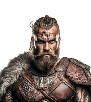 Close up Capture of a Viking Combatant, Isolated on Transparent Background, PNG