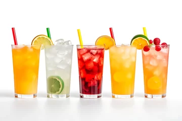 Foto auf Glas A set of different fruit drinks isolated on a white background. © Marina Shvedak