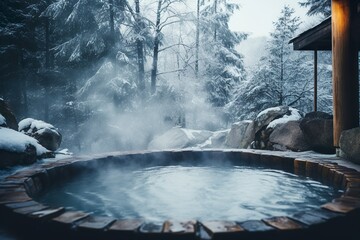 雪が降る中で露天風呂を楽しむ03