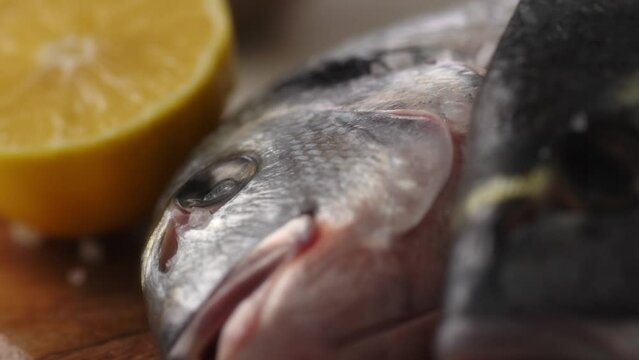 Raw Fish with Lemon. Close-up, shallow dof.