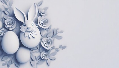 Easter-themed background image include iconic elements such as painted eggs, bunnies, and spring flowers. there are spaces for promotional text and the company logo.