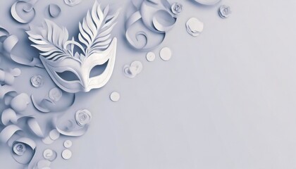 carnival-themed background image Incorporate Venetian masks, confetti, and garlands to create a festive atmosphere. Include spaces for promotional text and the company logo.