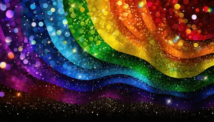 Foto auf Acrylglas lgbt color festive background with shiny falling particles rainbow colorful abstract graphic for bright design gay lesbian transgender sparkling rainbow bokeh background © Ryan