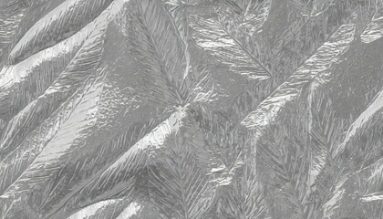seamless silver leaf background texture overlay shiny light grey crumpled metallic chrome foil repeat pattern modern abstract luxury wallpaper glittery party backdrop 3d rendering