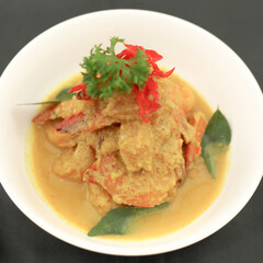 Yellow Curry with shrimp.Indonesia style spicy food. Selective focus.
