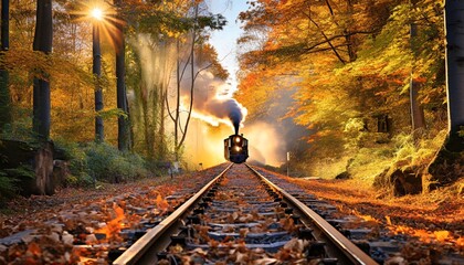 train tracks with steam train