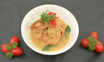 Yellow Curry with shrimp.Indonesia style spicy food. Selective focus.
