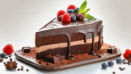 tasty chocolate cake on white background