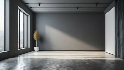 modern hall interior with empty gray wall