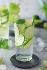 Mineral water with lime and cucumber