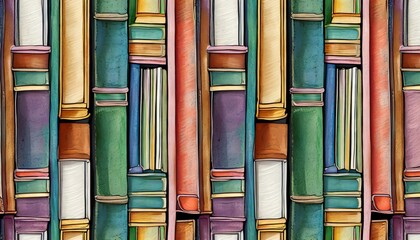 seamless pattern background illustration made of colorful books like a bookcase