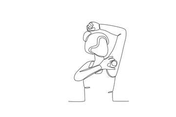 One continuous line drawing of A woman who is using deodorant. Hospital health care concept single line draw design vector illustration

