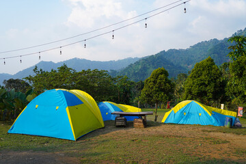 Blue,And,Green,Tents,,Camping,And,Enjoy,Mountain,And,Trees,