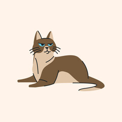 The cat is lying color element. Cartoon cute animal.