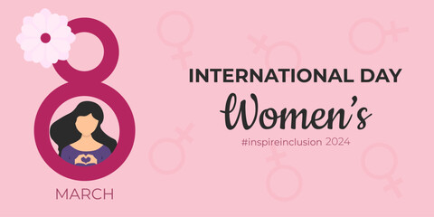  International Women's Day.The 2024 #inspire inclusion campaign for gender equality .Template for postcards, banners, posters, flyers, vector illustration in a flat style. 4.