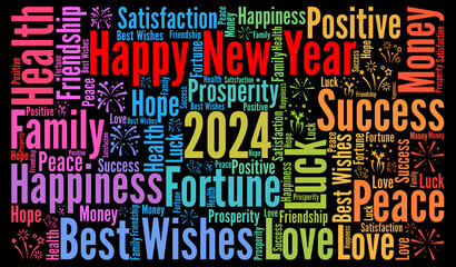 Happy New Year 2024 word cloud	