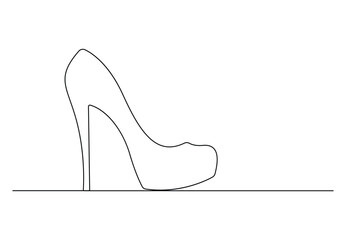 Continuous single line drawing of woman shoes icon. Isolated on white background vector illustration. Pro vector. - obrazy, fototapety, plakaty