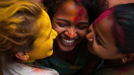 Holi Festival of Colors is an annual Hindu spring festival. People happily throw colored powders at each other, their faces and clothes covered in all the colors of the rainbow