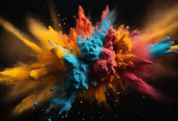 Luminosa Esplosione- Polvere Blu, Gialla e Arancione in Movimento su Sfondo Nero