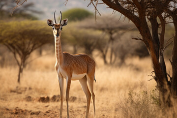 Naklejka na ściany i meble A gerenuk in its natural habitat, the African savannah