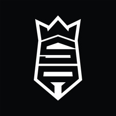 SA Letter Logo monogram hexagon shield shape up and down with crown isolated style design