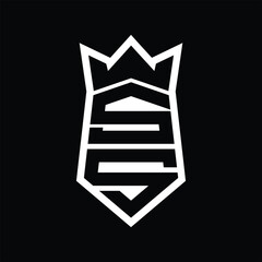 SS Letter Logo monogram hexagon shield shape up and down with crown isolated style design