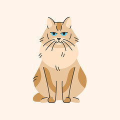Siberian cat sitting color element. Cartoon cute animal.