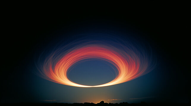 Abstract depiction of a lunar halo, a rare optical phenomenon where a ring of light appears around the moon.