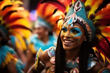 Photo sur Aluminium Carnaval Beautiful woman dressed in costume at Brazilian carnivals.
