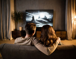 Naklejka premium hetero couple sitting on the sofa and cuddling