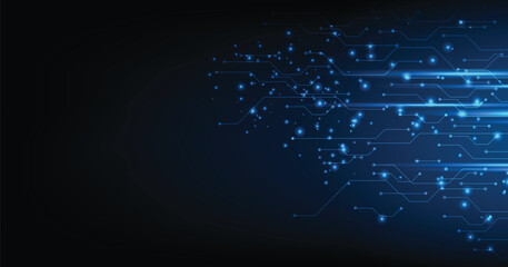 Circuit board dark blue technology background. Abstract technology High-tech futuristic circuit board connection system concept.