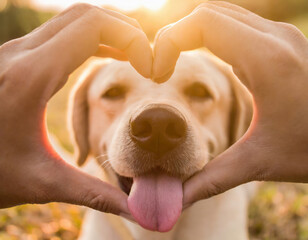 hands form a heart through which a cute dog looks - Powered by Adobe