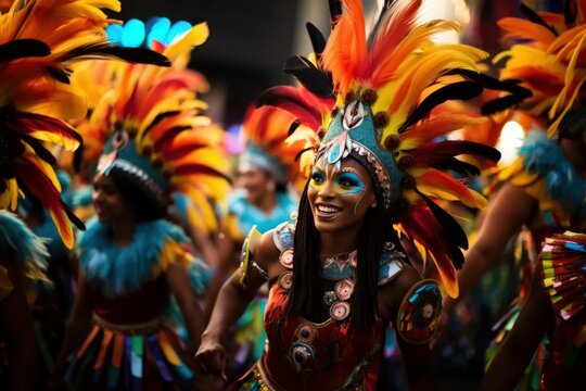 Beautiful woman dressed in costume at Brazilian carnivals.