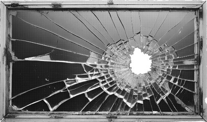 Halftone cracked glass window with a transparent background