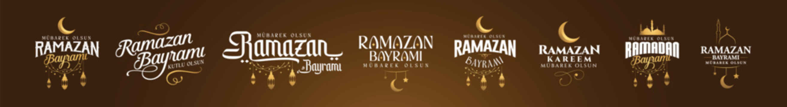 Eid al-Fitr Mubarak Islamic Feast Greetings (Turkish: Ramazan Bayramınız M&uuml;barek Olsun) Holy month of muslim community Ramazan. Billboard, Poster, Social Media, Greeting Card template.