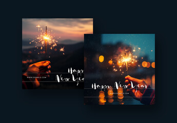 Happy New Year Card Layouts For Social Media With Fiery Sparkler and Generative ai