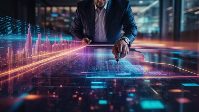 businessman working with digital datas with a tactile pen