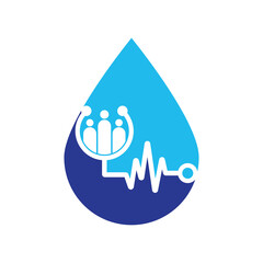 Stethoscope People drop shape concept logo design icon vector. Family Medical Logo Template Design Vector.