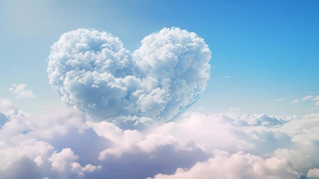 Heart shaped clouds, love and valentine's day concept, cloud in the blue sky moving