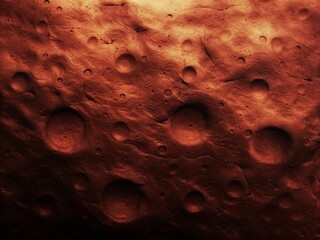 Orbital image of the cratered surface. Alien landscape. Impact craters on the rocky surface of the red planet.