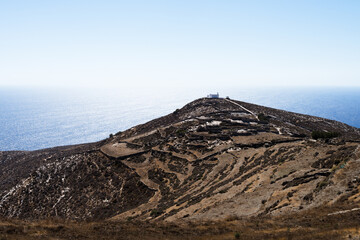 Agios Anargyroi on the hill, Folegandros Island. Cyclades of Greece. - 695912508