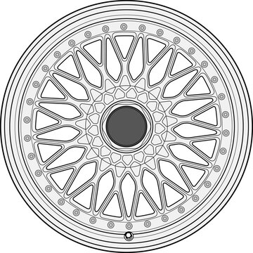 Car rim, wheel vector image line art