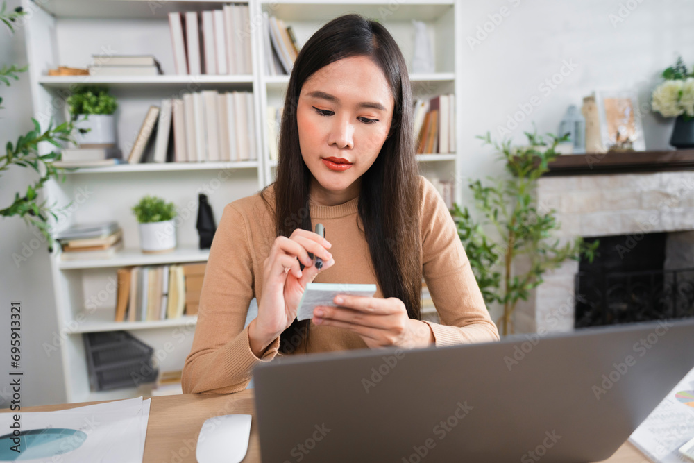 Poster Accountant Or Auditor working With computer in office
