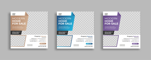 Real estate social media post square web banner template